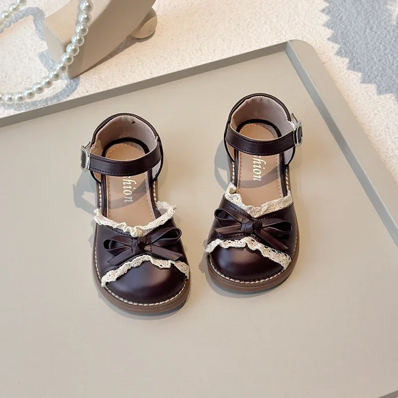 

2025 Children Princess Sandals for Girls Summer New Fashion Korean Style Soft Sole Anti-slippery Versatile Chic Lace Dress Flats