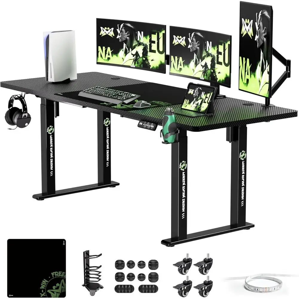 

Ergonomic 71x29.5 4-Leg Electric Adjustable Desk, Dual Motor, Carbon Fiber Textured Black for Home Office