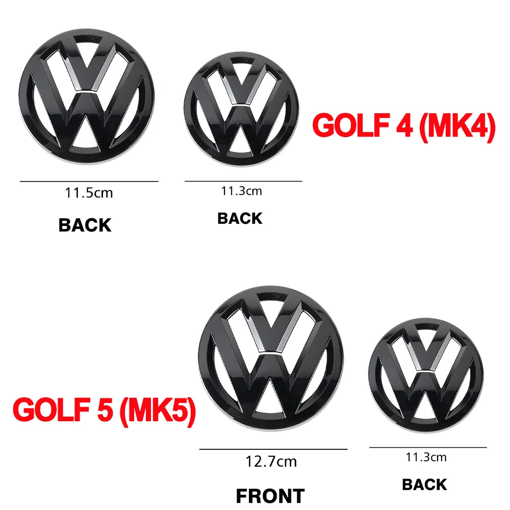 1 Satz Neues helles/mattschwarzes Auto-Frontgrill/Hecketiketten-Logo Kofferraum-Emblem Deckelabdeckungen Aufkleber Autozubehör für VW GOLF 5 GOLF 4