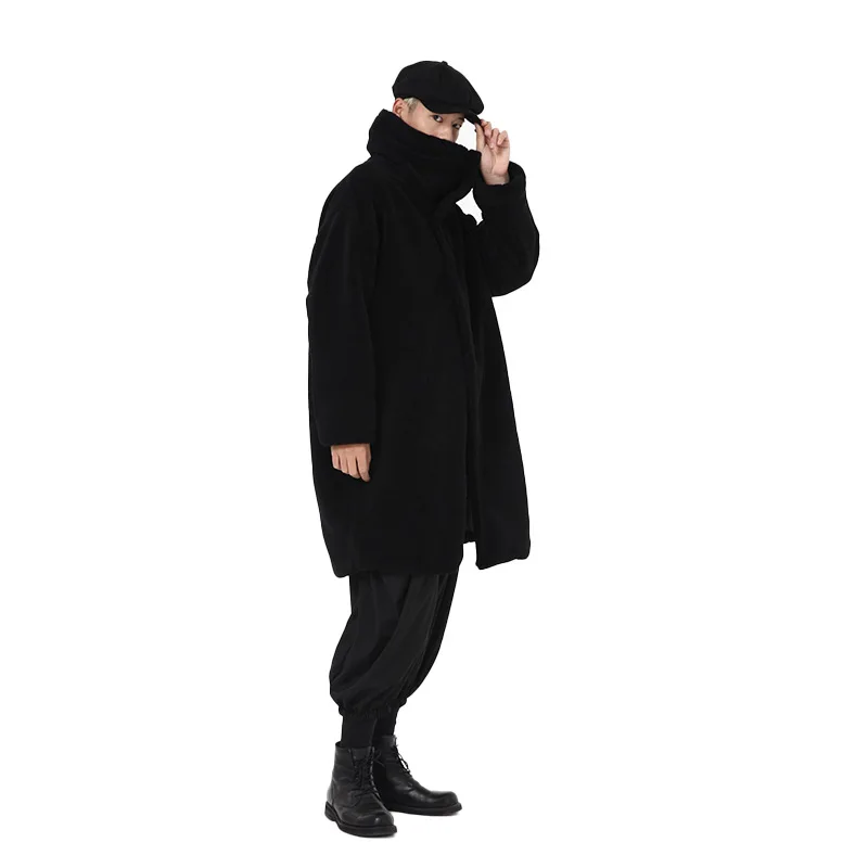 Men's Lamb Coat Autumn And Winter New Thickened Men's And Women's Same Style Medium Length Dark Loose Coat