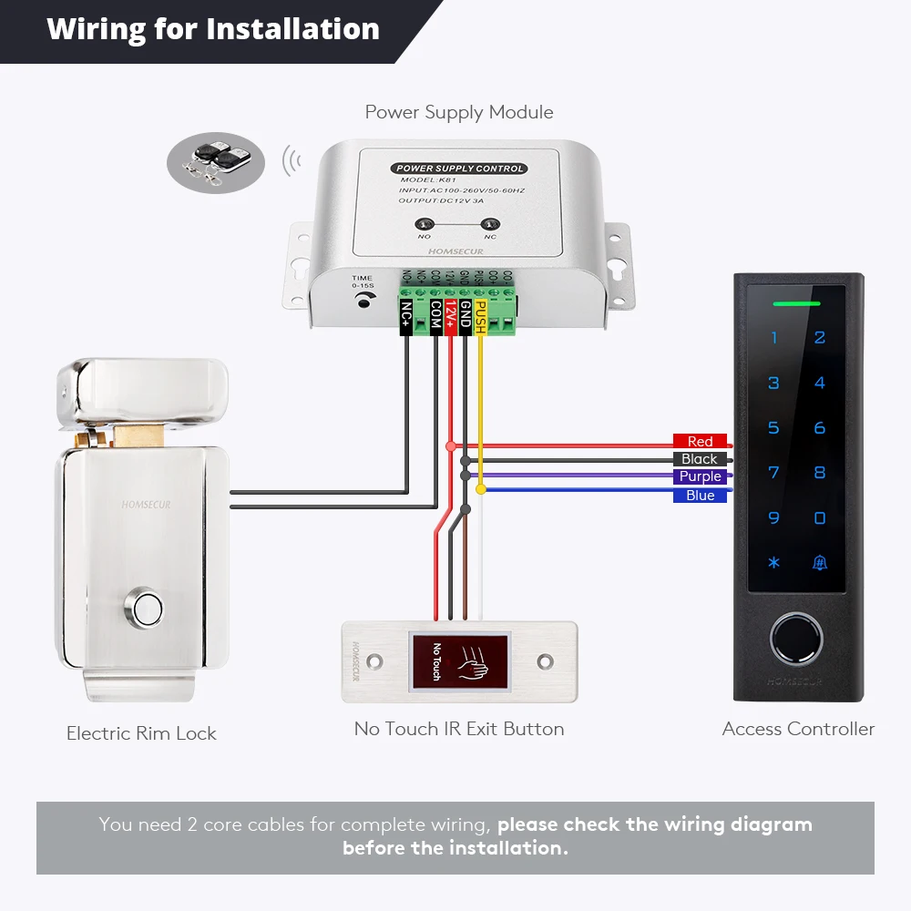 HOMSECUR IP65 Tuya APP Smart WIFI Access Control System RFID Password Fingerprint Unlock 12V Electric Rim Lock IR Exit Button