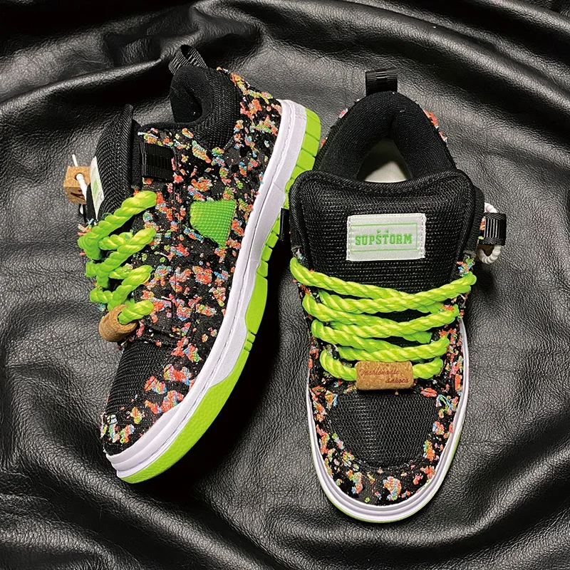 Large Size Board Shoes Black Green Low Top Thick Tongue Bread Shoes Men Women Couple Sports Trend Versatile Leisure Sneakers