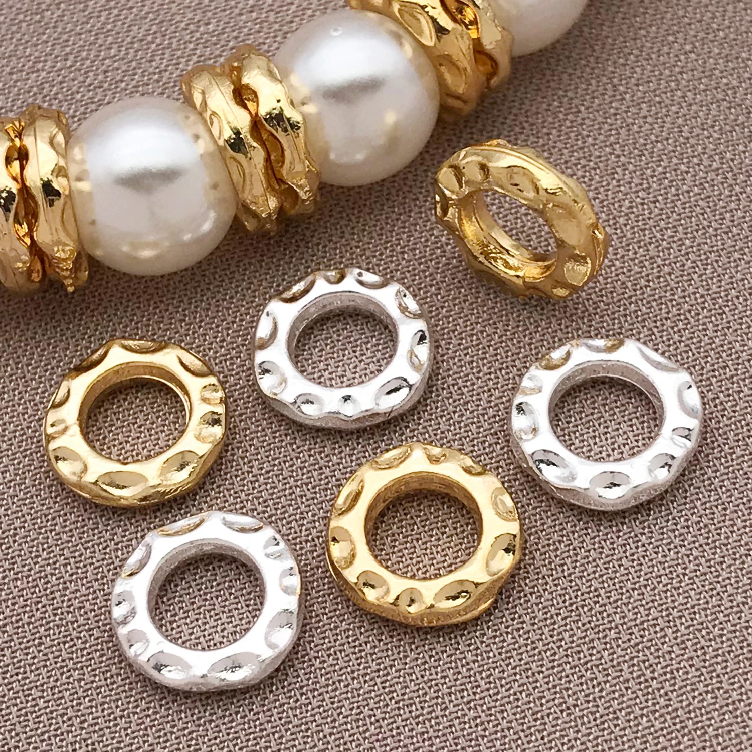 5/10pcs 18K Copper Plated Real Golden Thick Silvery White Golden Plate Wrapped with Spacer Beads, DIY Jewelry Making Accessories