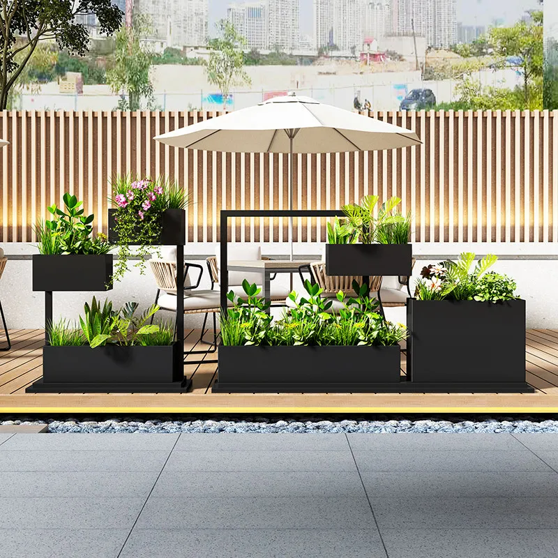 Outdoor wrought iron flower box combination milk tea shop flower stand cafe flower slot outside commercial street partition