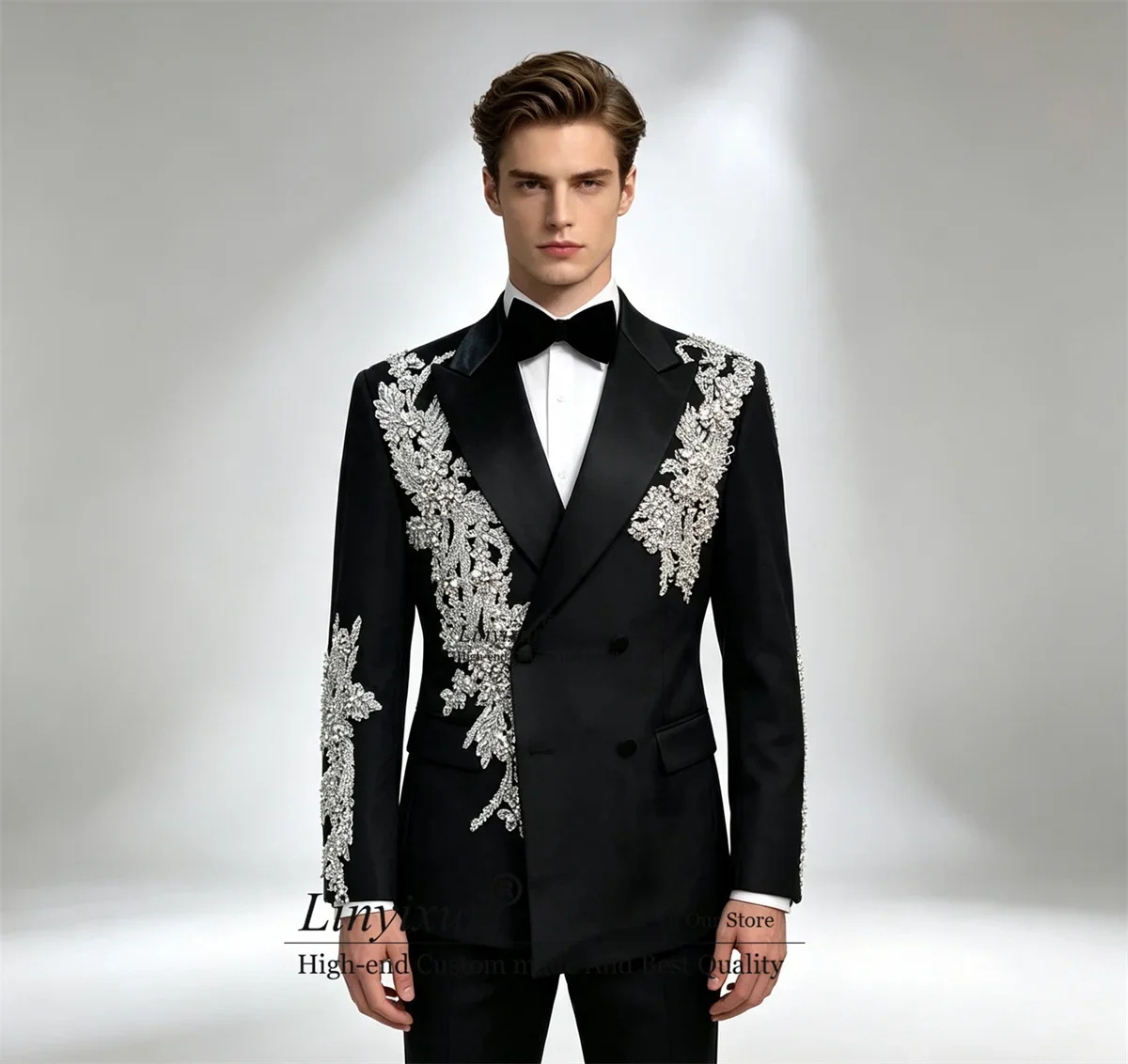 Shiny Rhinestone Crystals Men Suit Customized Groom Party Male Blazers 2 Piece Sets Wedding Appliques Tuxedos Party Ropa Hombre