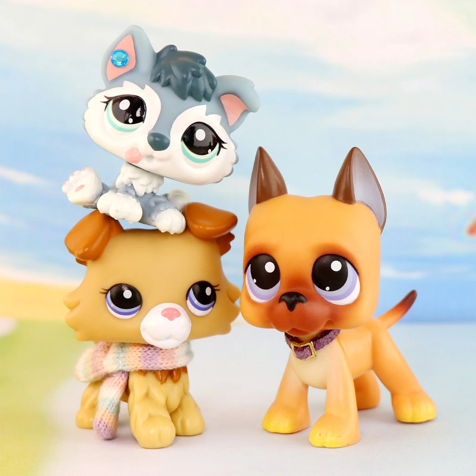 

3pcs LPS Minilpsshop Pet Shop Rare Collie Great Dane and Husky Puppy Children's Toys Gifts for Boys and Girls Collectibles