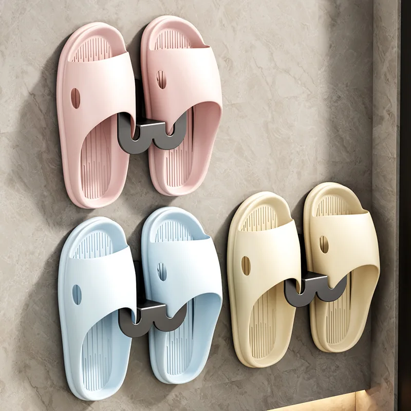 1/2/3PC No Punching Bathroom Shoe Rack Wall Mounted Slipper Rack Slipper Drying Hook Simple Door Back Foyer Hanging Rack