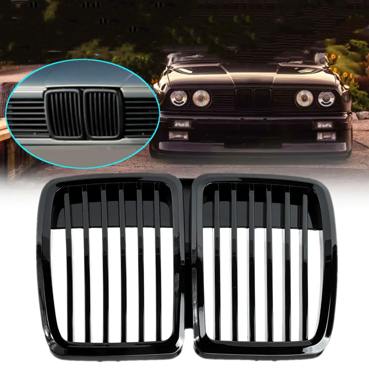 Glossy Black Front Kidney Grill Car Grille Metal Grid For BMW 3 Series E30 Cabrio Coupe 1982-1994