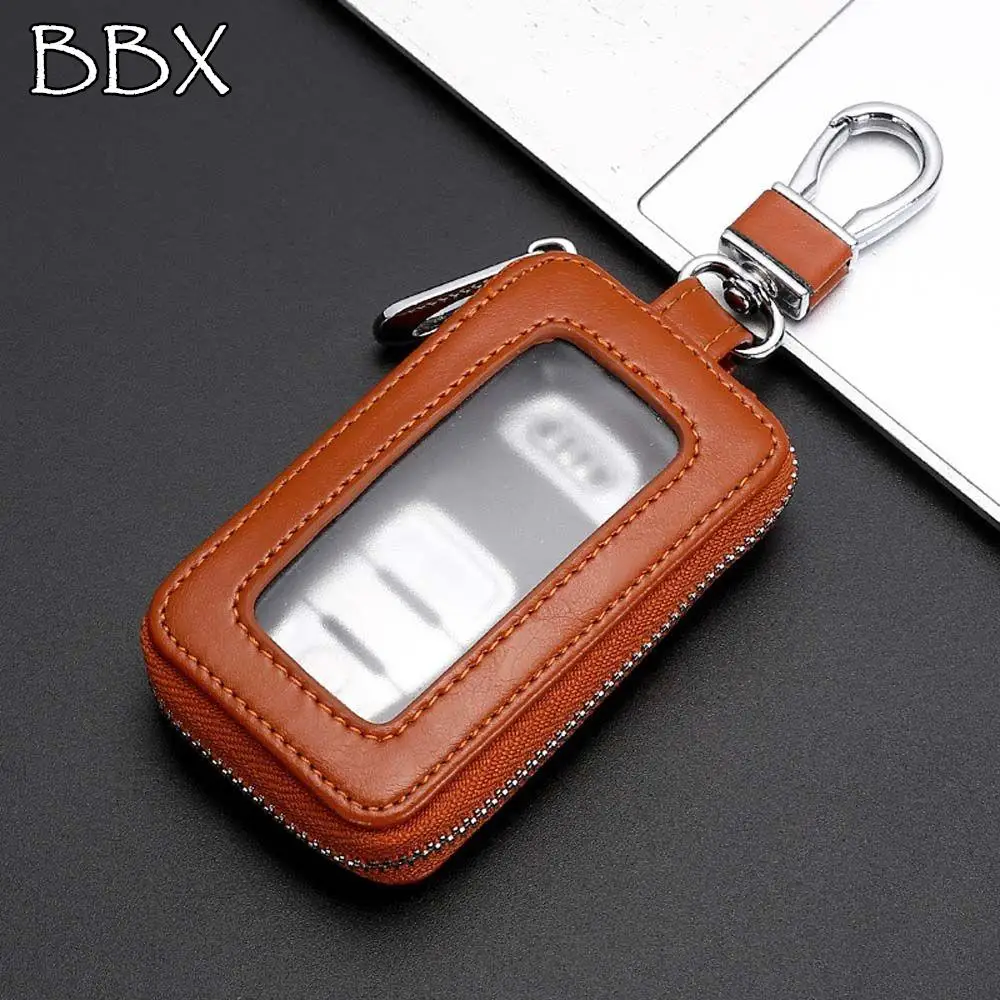 Genuine Leather Zipper Car Key Bag Wallet Transparent Window Bag Key Chain Ladies Home Car Multifunctional Key Sleeve Bag