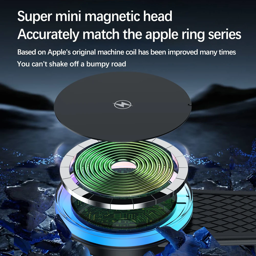 Portable Magnetic wireless car charger Smart phone Adhesive holder 15W (Max) Fast Charging Travel Charger for iphone 15/14/13/12