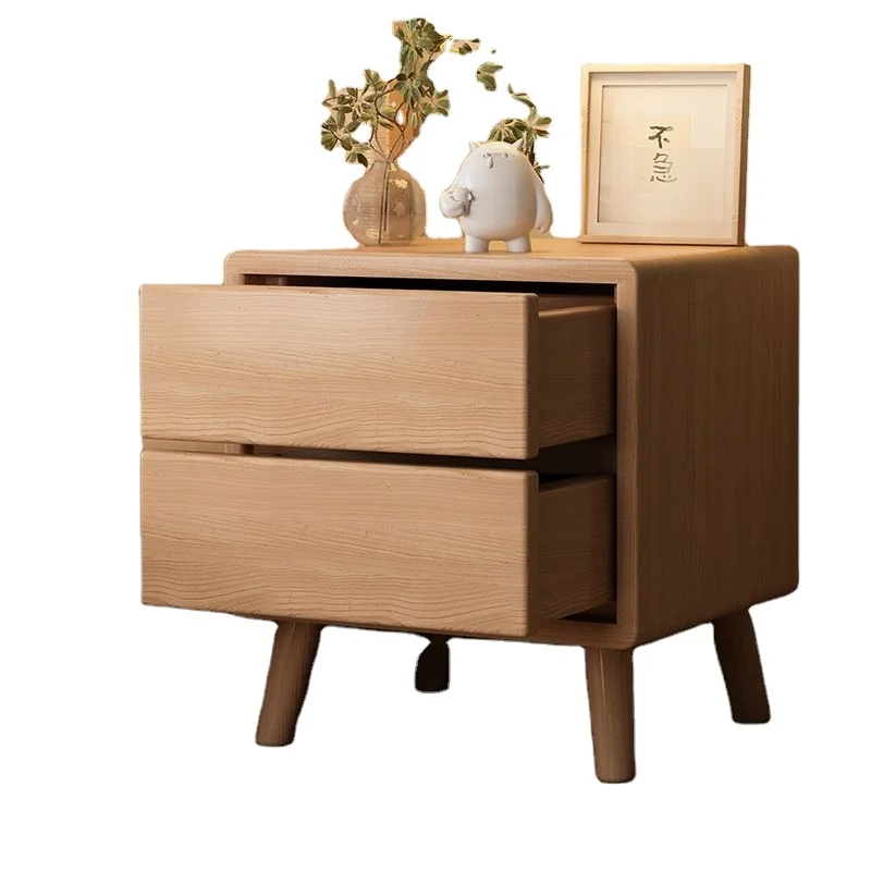 Nordic solid wood double-layer bedside table Complete bedroom bedside table Minimalist small bedside storage cabinet