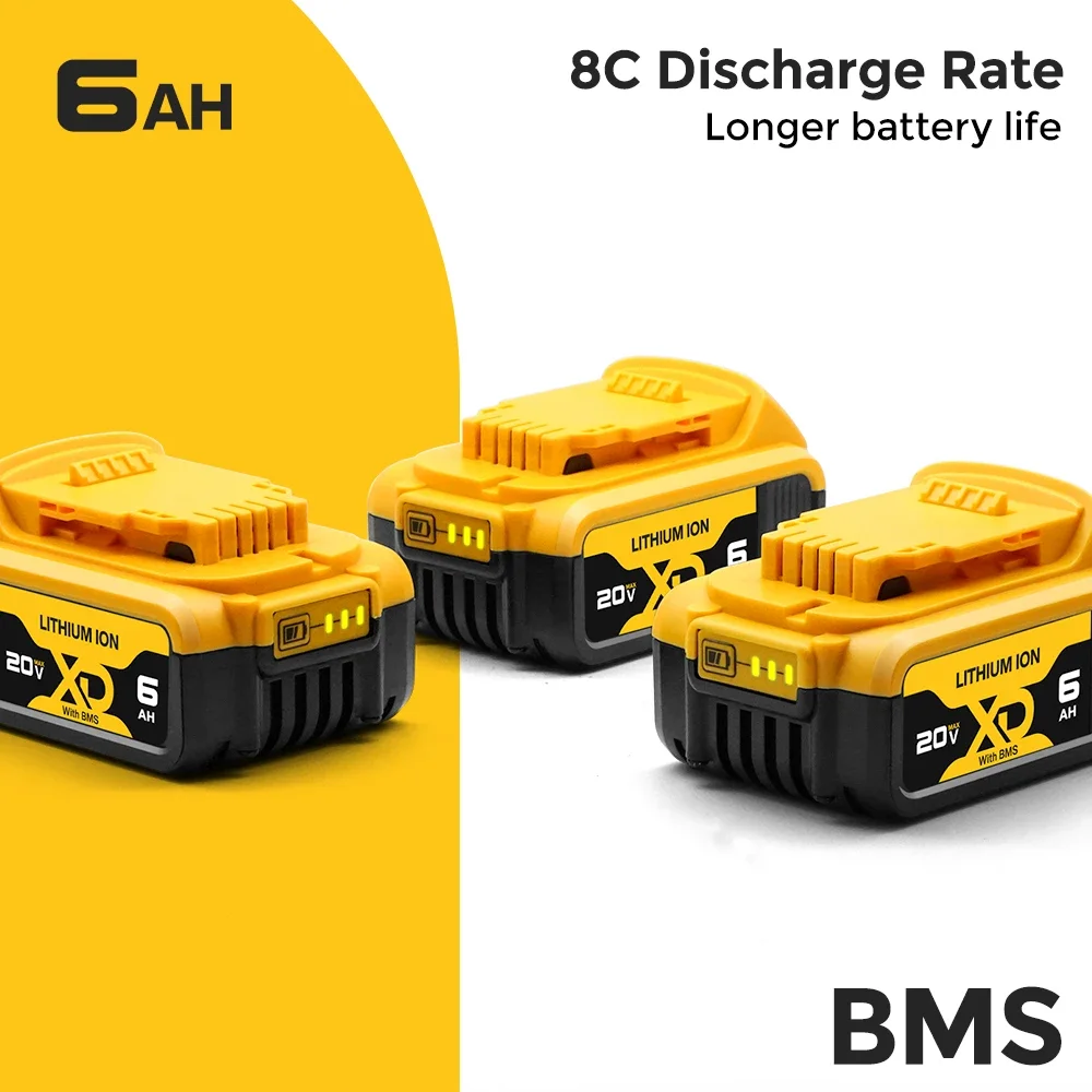 20V DCB200 12000mAh Power Tool Battery 20 Volt MAX With Charger Replacement Li-ion Battery for DeWalt DCB201 DCB203 DCB205