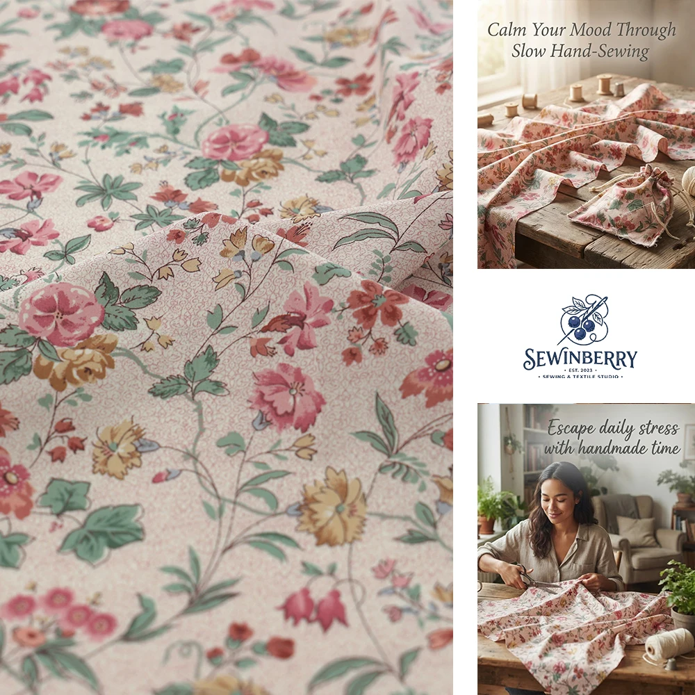 Pastoral Vintage Floral Printed Cotton Fabric Stress-Relief DIY Sewing Material For Clothing Patchwork Home Decor Handmade Craft