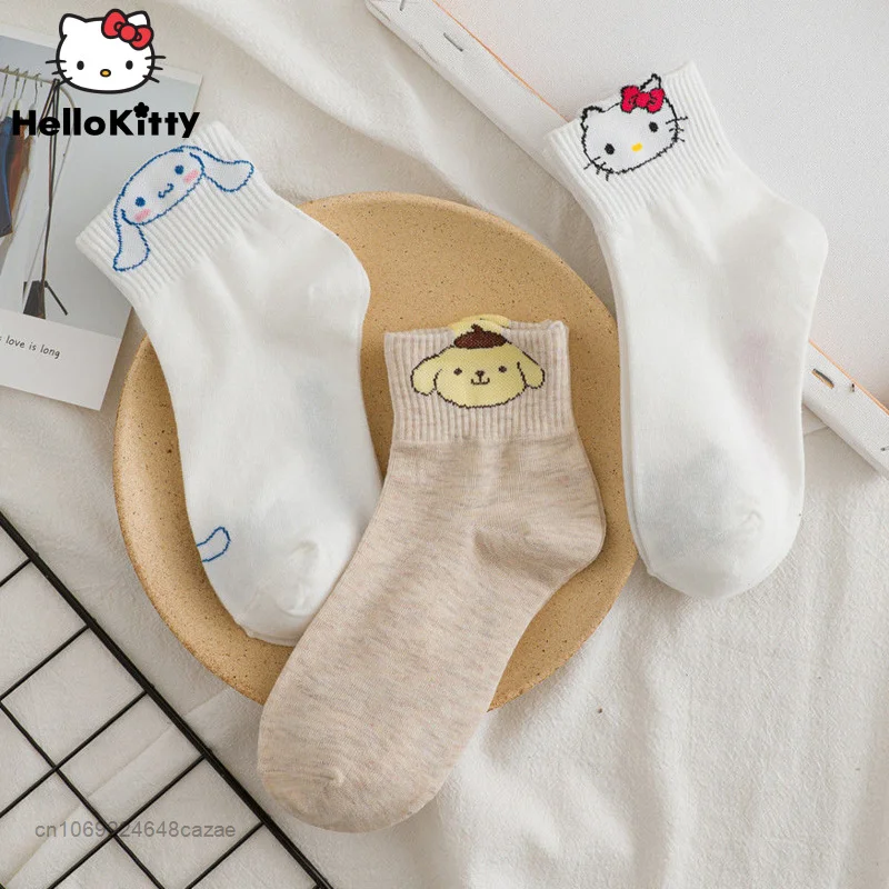 Sanrio Hello Kitty Cartoon Printed Socks Japanese Cute Chic Y2k Socks Lolita Pure Cotton Breathable High Quality Socks For Women