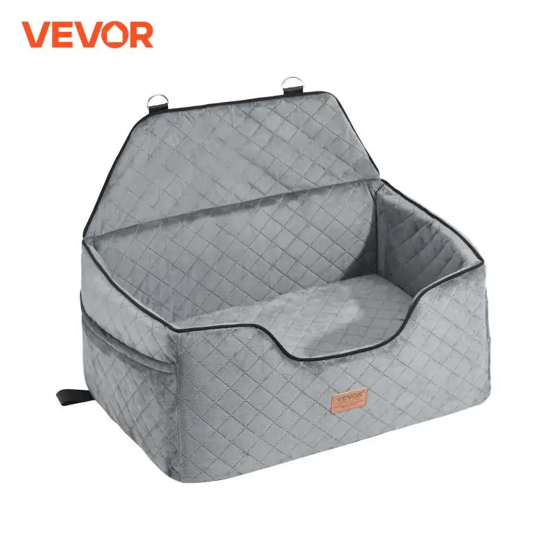 VEVOR Dog Car Seat Dog Booster Seat for Car with A Storage Pocket Sponge Filling Car Bed for Medium Large Dog up to 55 lbs Gray