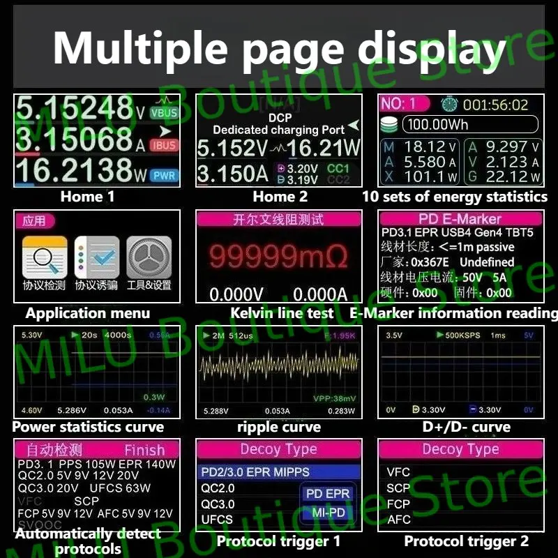 RK-C1 power meter color screen fast charge detector voltage ammeter 8A gravity rotation tester