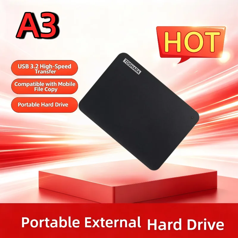 New Portable Hard Drive A3 SSD 500GB 1TB 2TB 4TB SSD Black External Hard Drive USB 3.0 Portable for Gaming Console Office Gift
