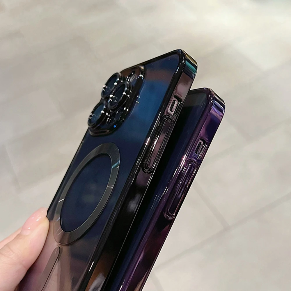 Luxury For Magsafe Plating Transparent Case For iPhone 14 13 12 11 Pro Max Plus Soft Silicone Clear Magnetic Shockproof Cover