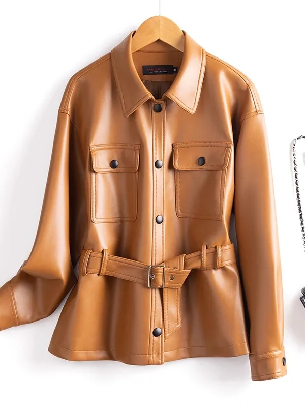 Famoso Giubbotto da Motociclista da Donna in Vera Pelle di Pecora con Cintura in Vita, Stile Biker, Modello Yang Lineng Song Jia