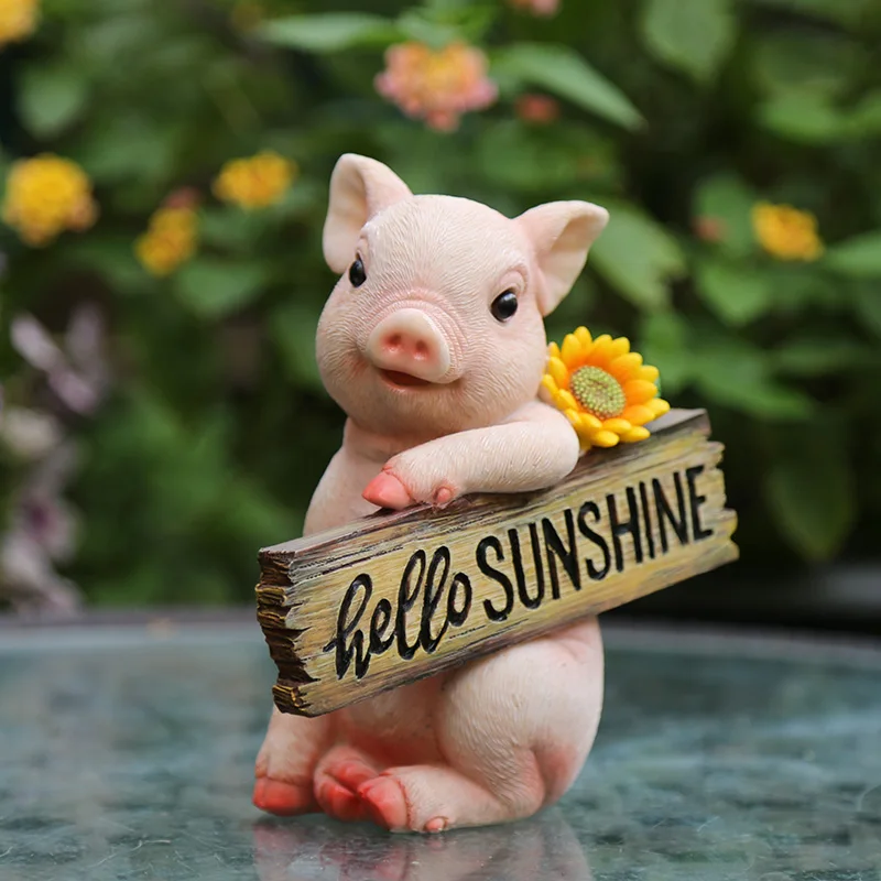 

Garden Decor Pig Welcome Card Courtyard Resin Crafts Animal Miniature Figurines Home Decoration Accessories