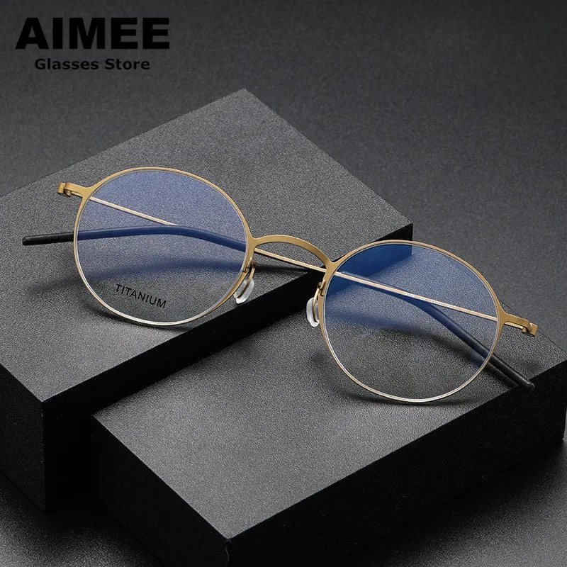 Monture de lunettes en titane pur ultralégère pour hommes et femmes, lunettes rondes sans vis, lunettes de créateur coréennes, marque danoise, haute