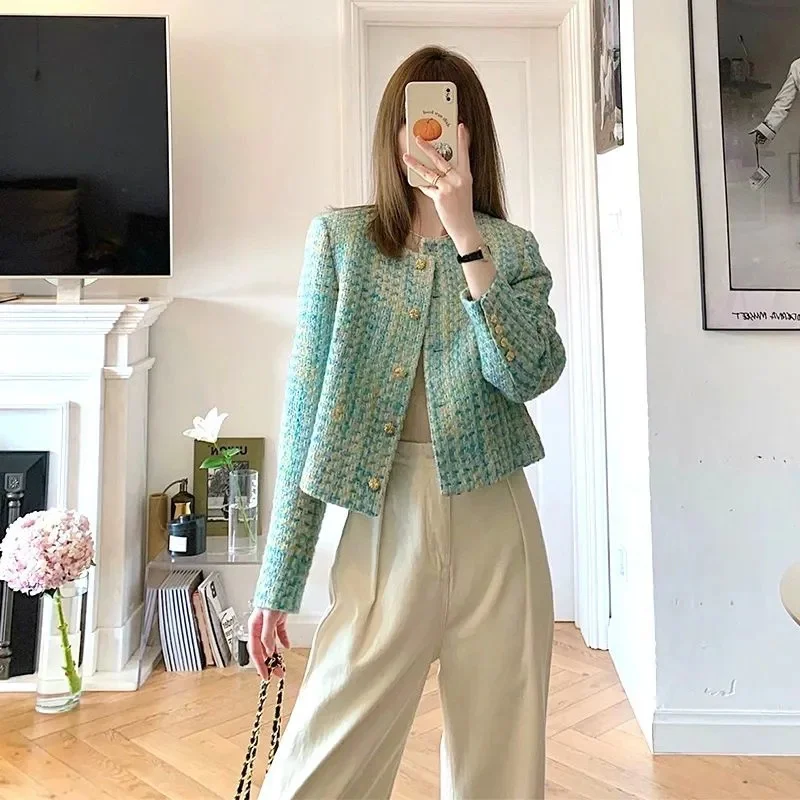 

Женское тканое пальто с длинными рукавами 2021, корейская женская модная вязаная куртка для отдыха, весенне-осенняя женская грубая шерстяная короткая верхняя одежда