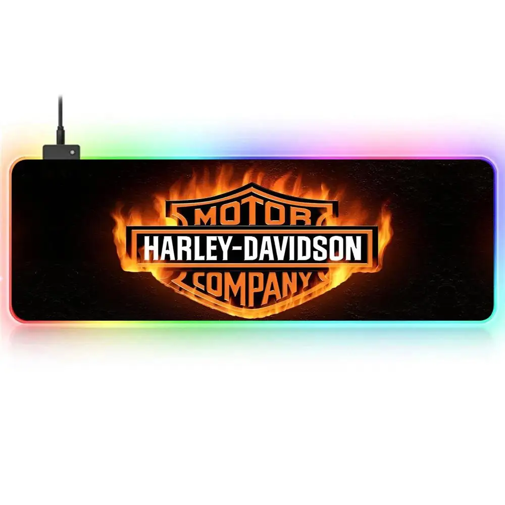 H-Harley Davidsons Mouse Pad RGB Large Gaming Mouse Pad Non-slip Rubber Base Keyboard Pad Extra Large Luminous LED Mouse Pad