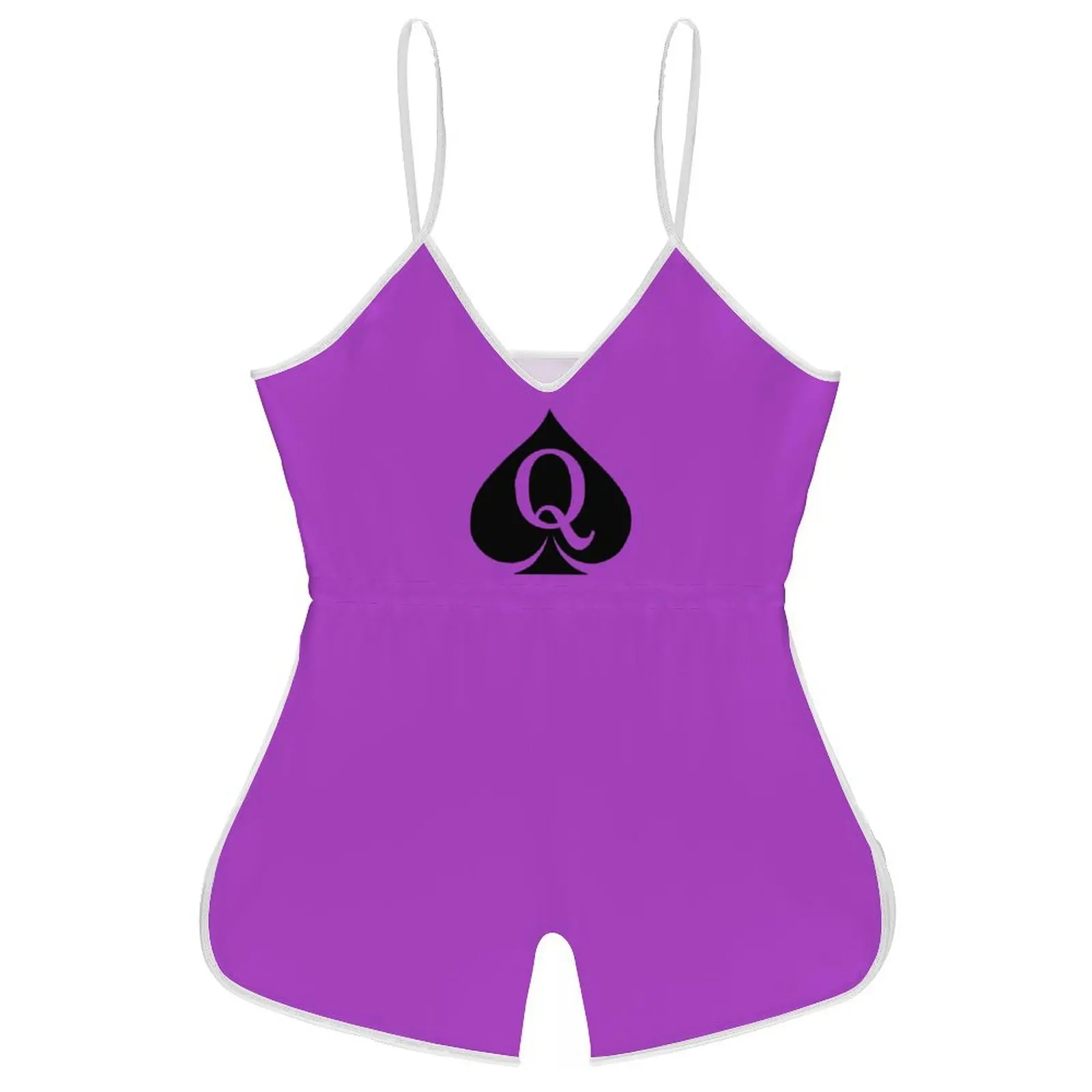 Queen of Spades レディース スリング ノースリーブ ショート ジャンプスーツ ロンパース バックレス 遊び着