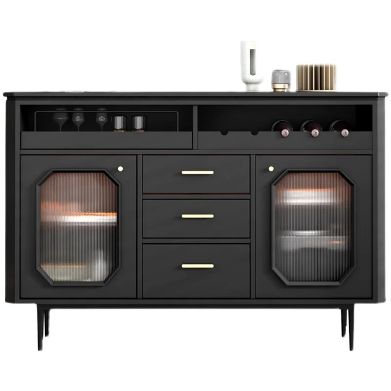 

Роскошный обеденный боковой шкаф в скандинавском стиле, интегрированный у стены, простой черный обеденный шкаф со стеклянной дверью в стиле ретро