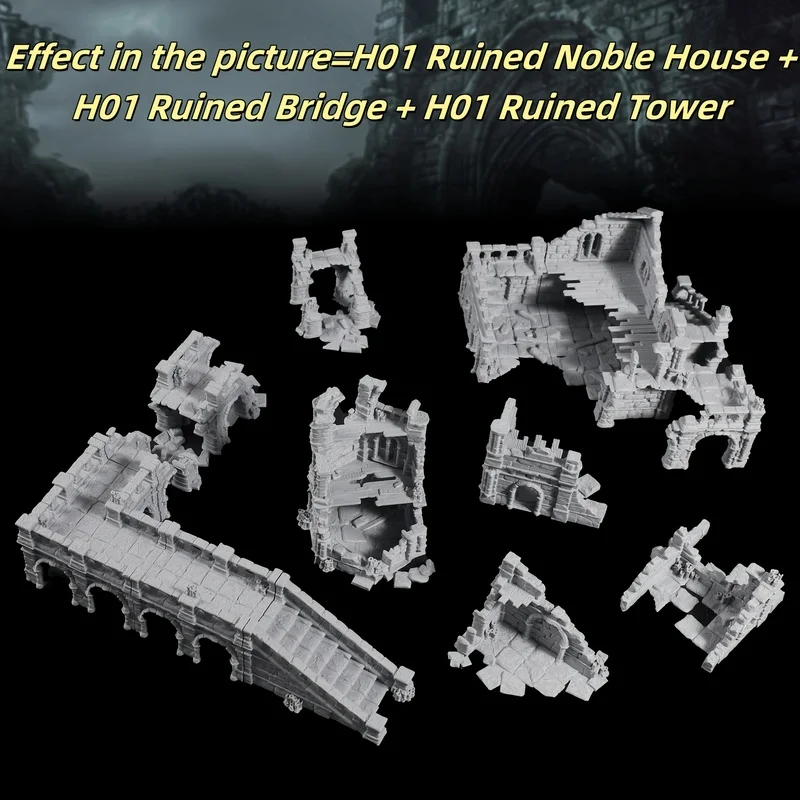 Ruined Noble House, Ruined Bridge and Tower Terrain, Perfect for Tabletop Games