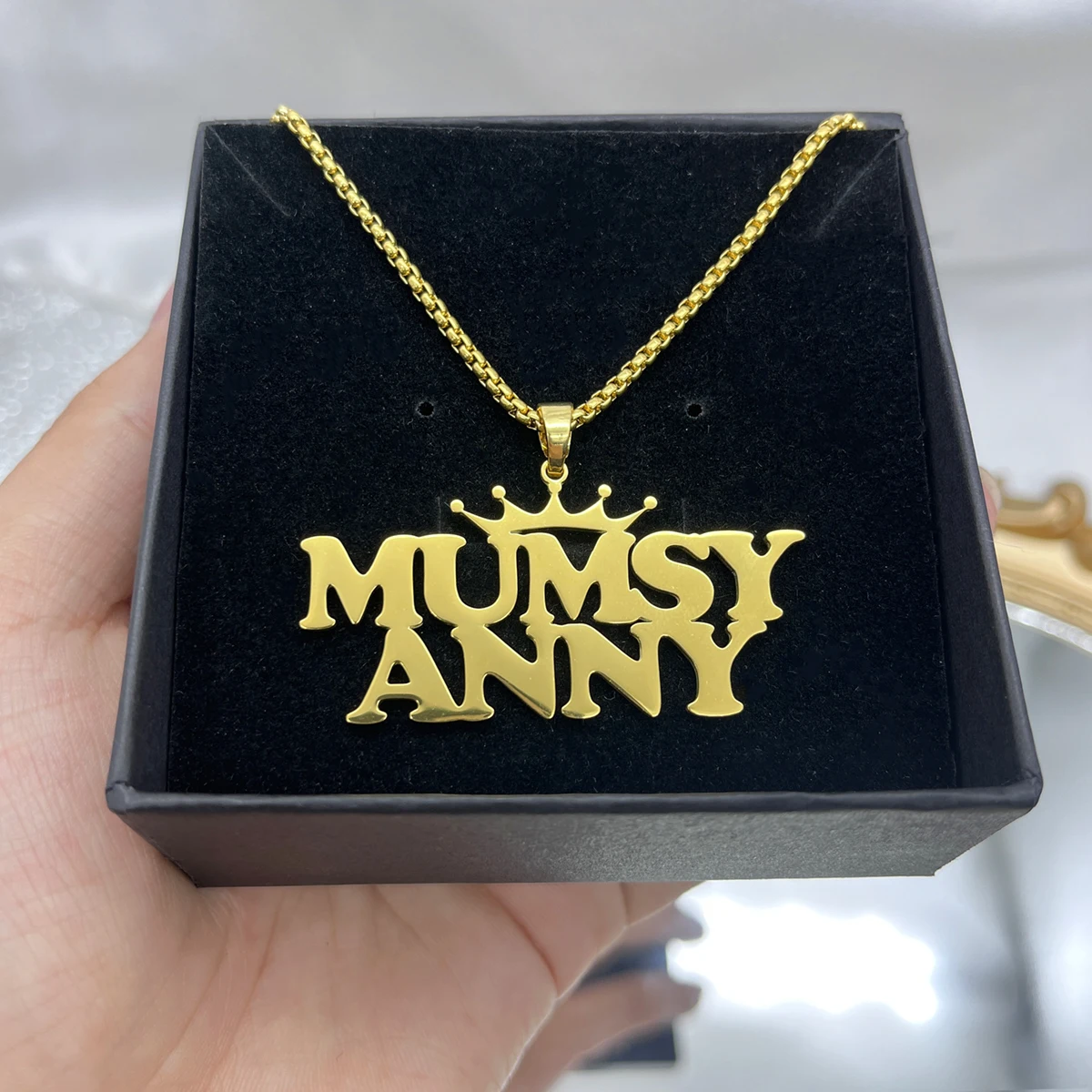 

Customized Movable Big Pendant Crown Name Necklace Stainless Steel Bead Chain Personalized Two Nameplate Necklace Custom Jewelry