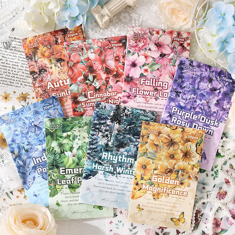 20pcs/pack Butterfly Plant Stickers Washi Paper DIY Scrapbooking Art Collage junk journal Stationery Planner Decor Diary Sticker