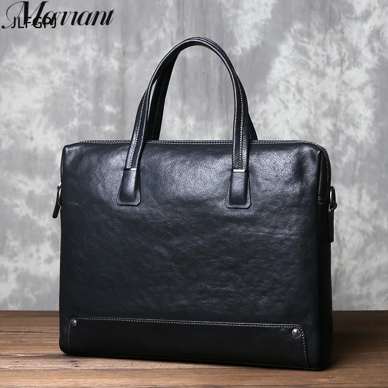 Tree Cream Genuine Leather Laptop Bag For Men's Business Fashion Top Layer Cowhide Casual Cross Body Briefcase