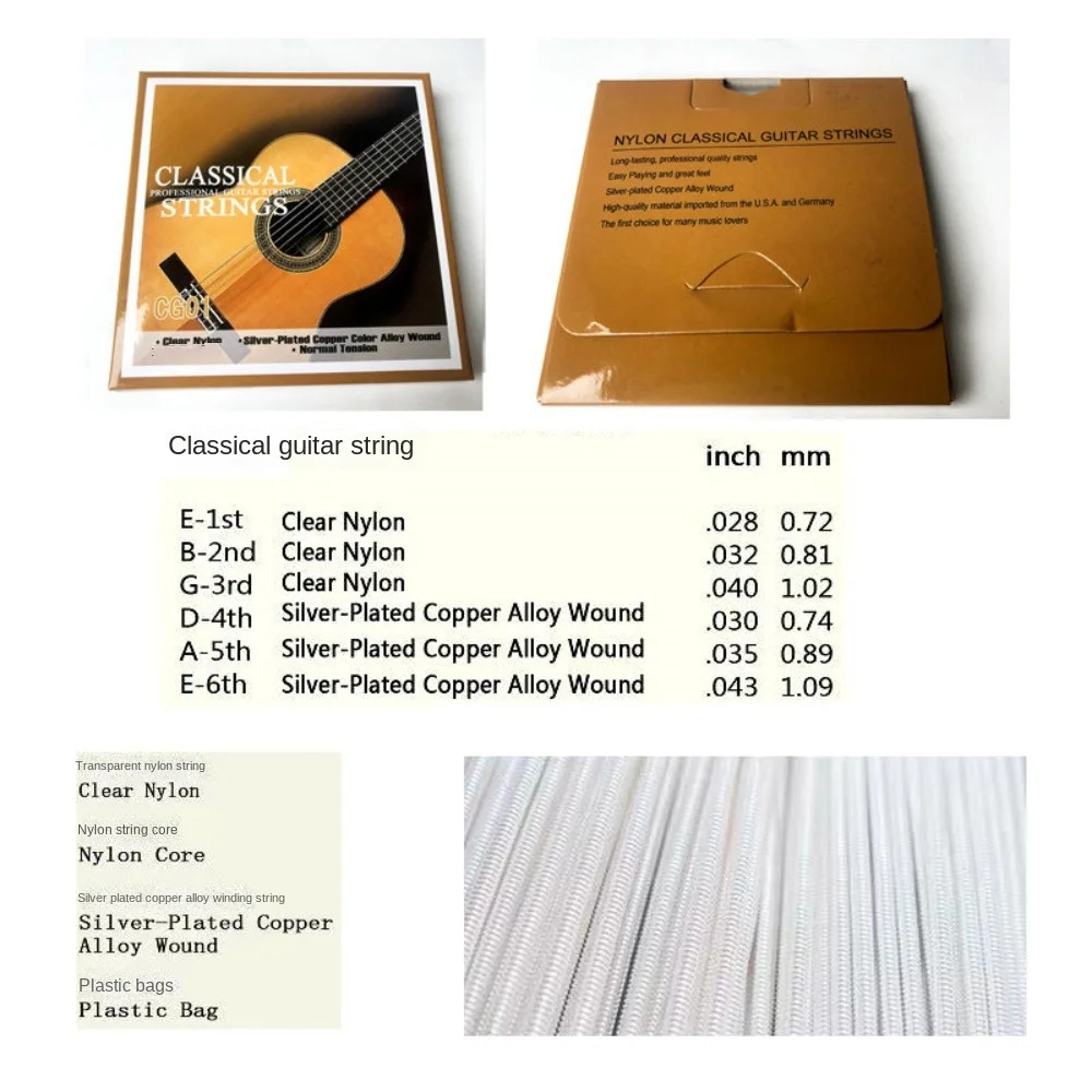 

1 Set AG01/CG01/EG01 Acoustic Guitar Strings Bronze 6 Strings Electric Guitar Strings Sound Coated Classical Guitar Strings