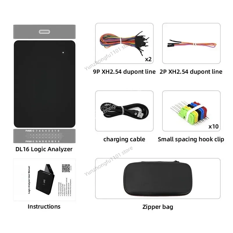 DL16 16‑Channel 250MHz Mini Logic Analyzer STM32 FPGA ARM Debugger Protocol Decoding PWM Output Digital Logic Analysis Tool