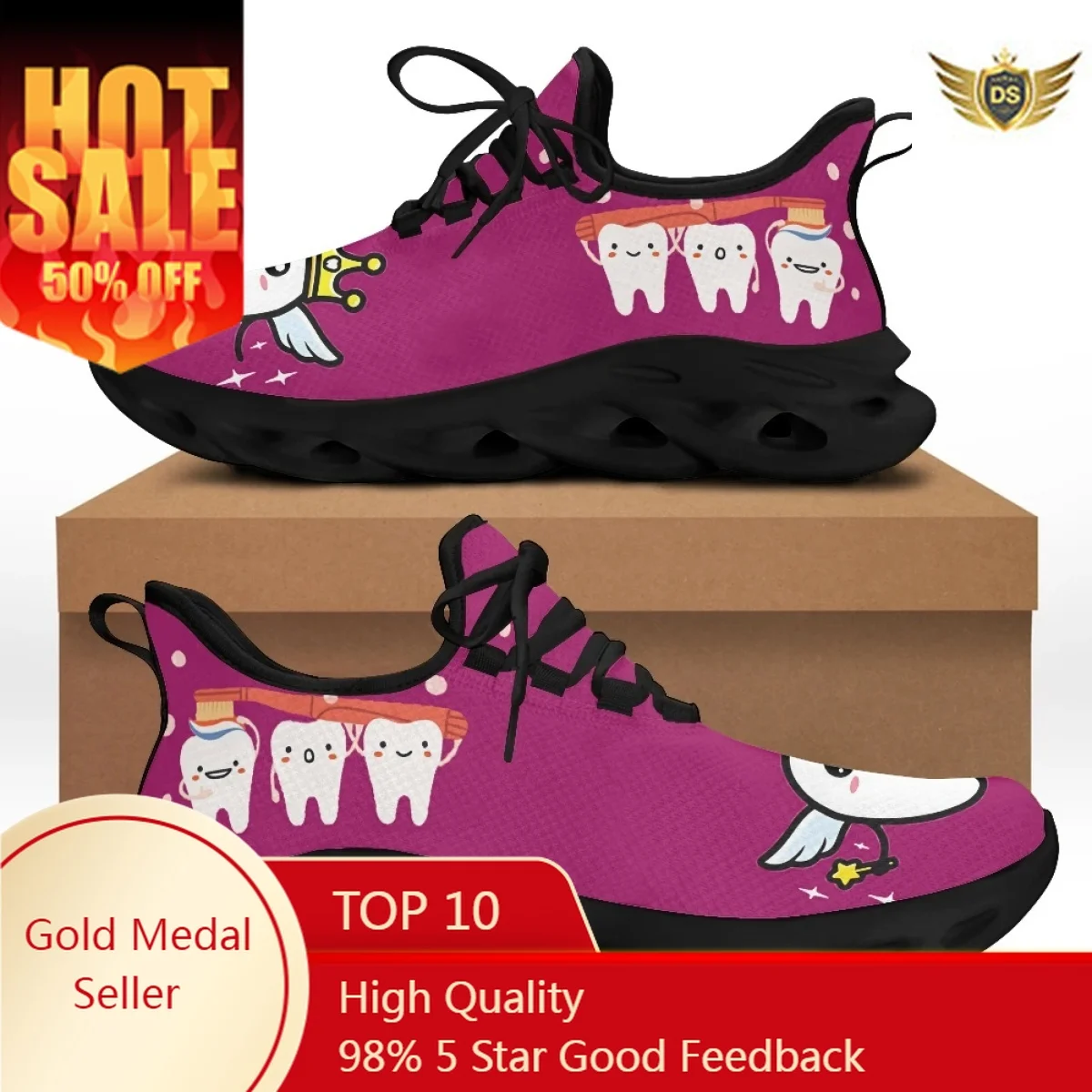 

Cute Purple Dentist Nurse Ladies Work Shoes Flats EVA Outsole Athletic Shoes For Ladies Casual Sprint Summer Footwear