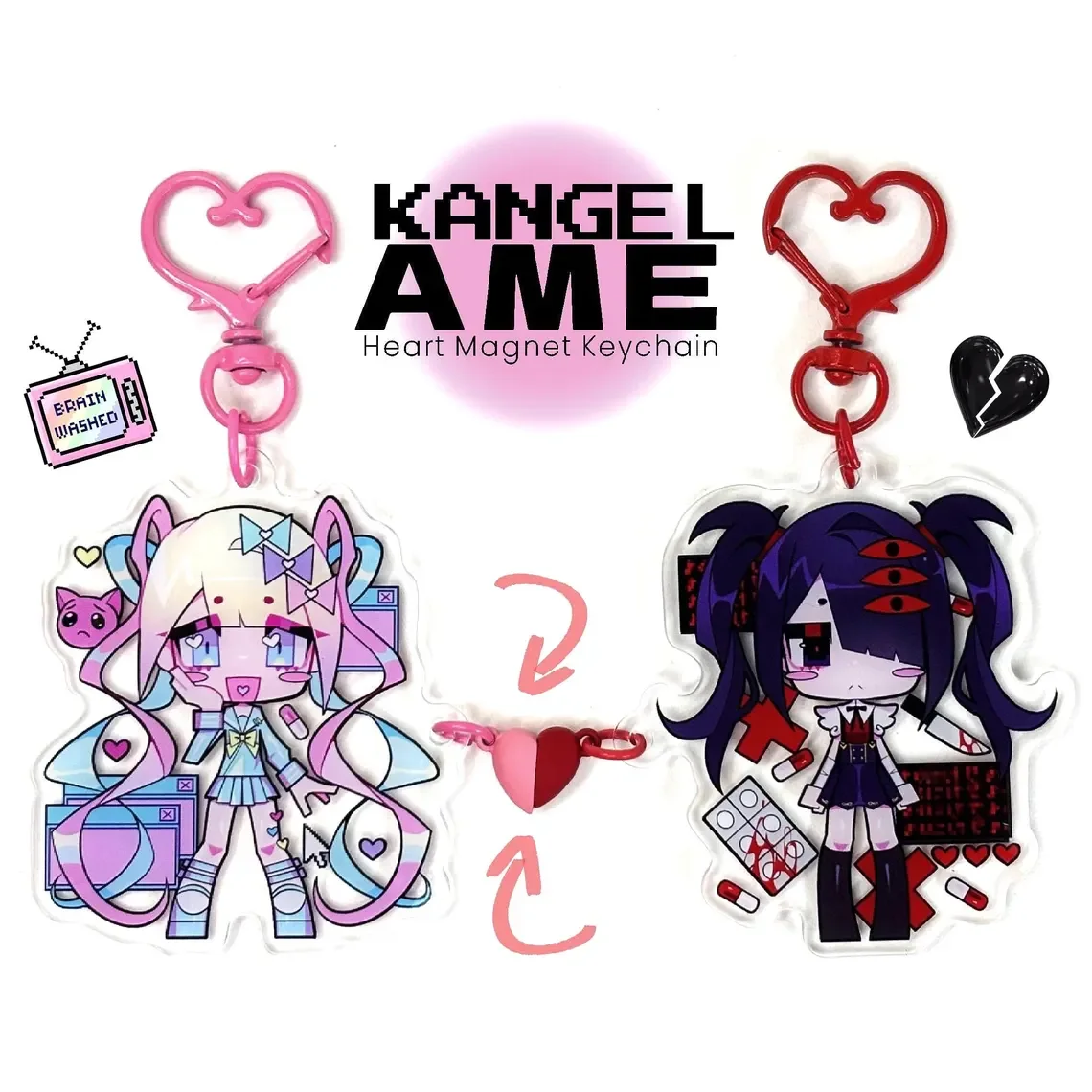 B Grades Read Desc OMGKawaiiAngel Ame Heart Magnet Keychain Needy Streamer Overload - Kawaii Anime Keychain