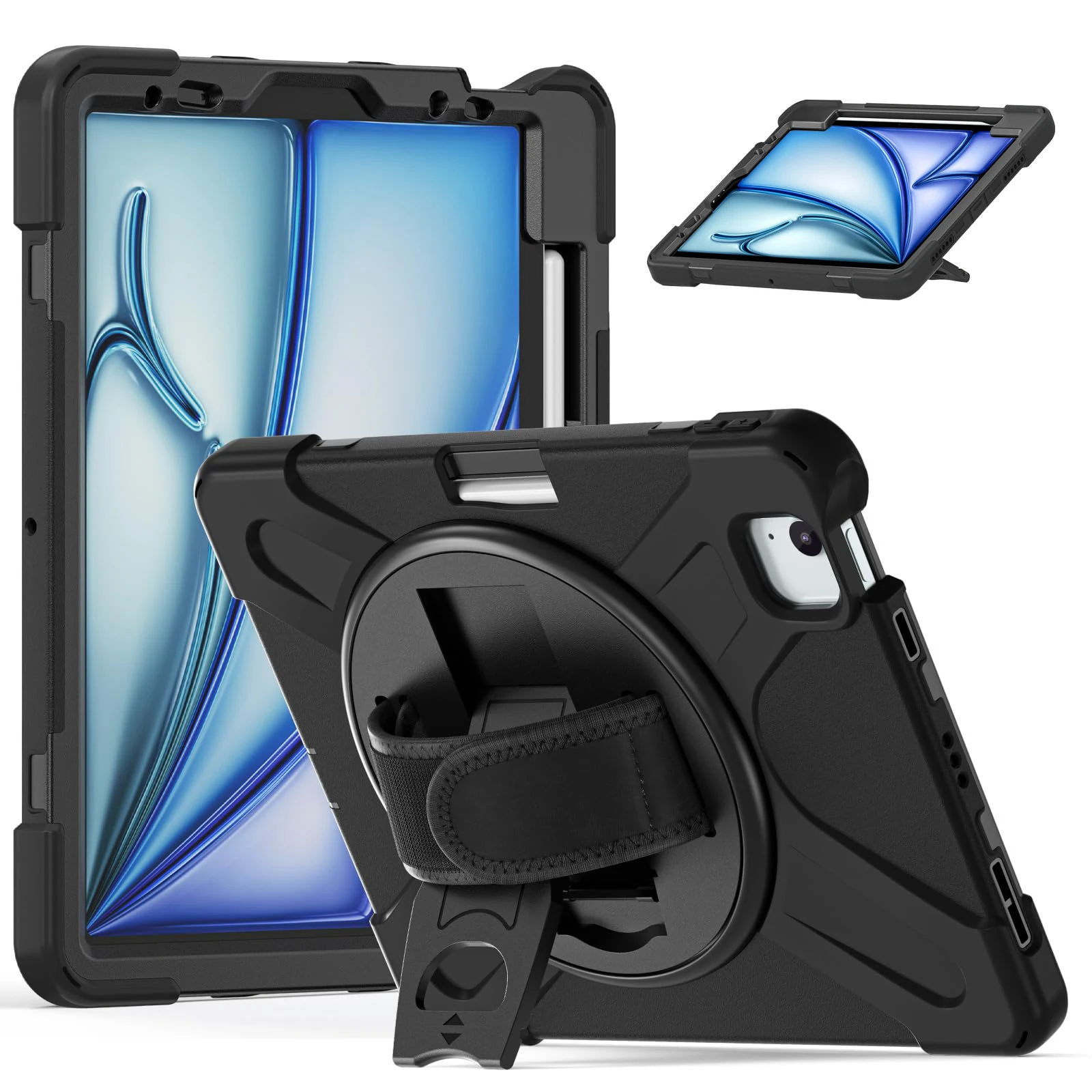 

Case for iPad Air 11 (2024) 11 inch 6th Rugged Shell with Rotating Stand Anti-Shock Cover for iPad Air 10.9" 2022 2020 5th 4th