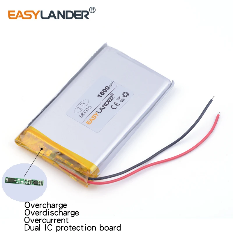 3,7V 1800mAh 683870   Oplaadbare lithium Li-ion Li-polymeerbatterij voor mp3 MP4 MP5 GPS PSP mobiele Bluetooth
