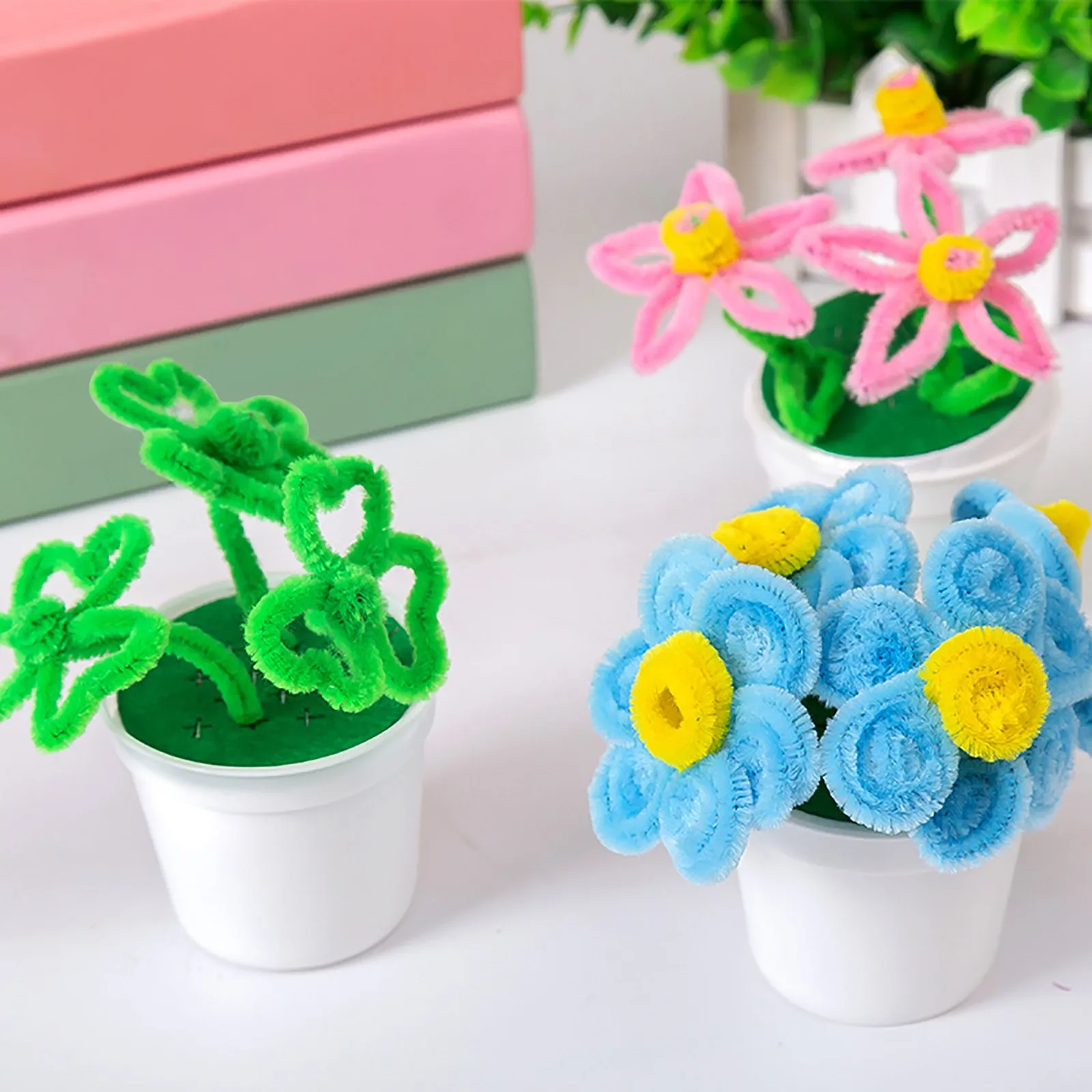 Bâton de fleurs en peluche torsadé à la main, Pots de fleurs pour enfants de la maternelle, bricolage de jouets artisanaux de fleurs, Kit de Puzzle fait à la main, bâton torsadé, racine de cheveux