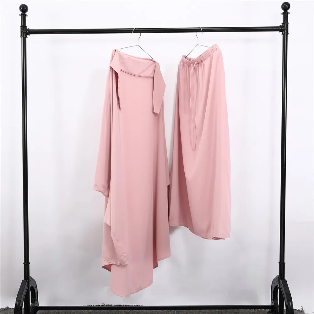 Eid Hooded Abaya 2 Piece Set Khimar Djellaba Women Muslim Prayer Garment Hijab Dress Ramadan Skirt Robe Islam Clothing Jalabiya