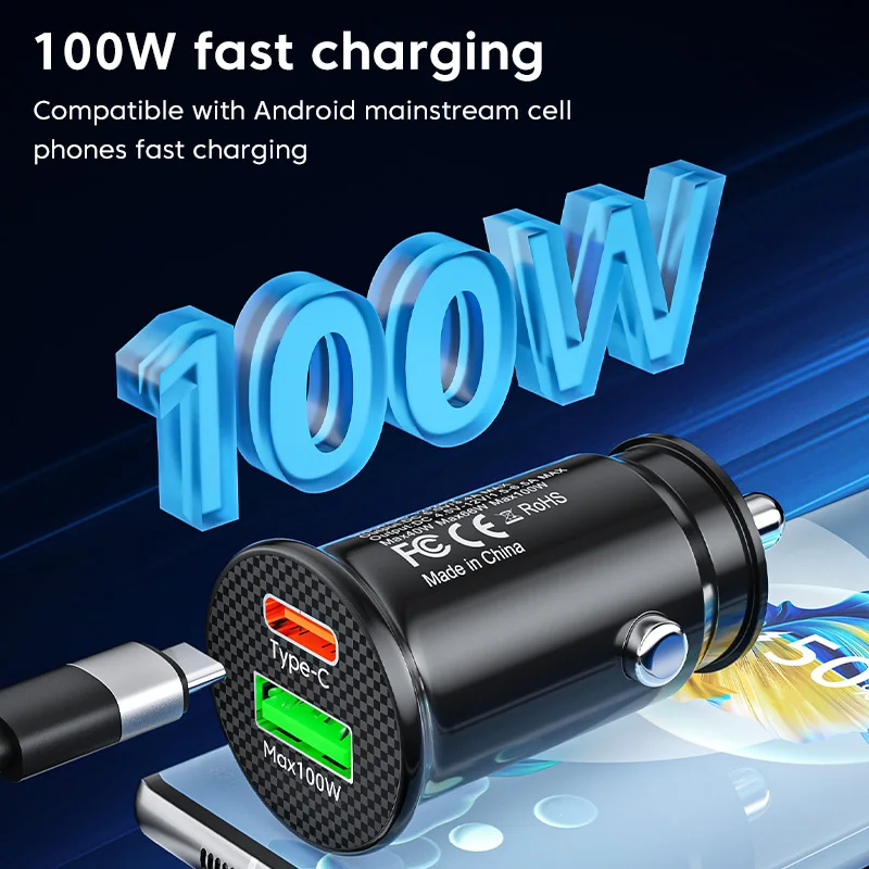 Olaf Mini Car Charger 100W Fast Charging Dual Ports Type C Car USB Charger Adapter QC 3.0 USB C Charger For Cell Phone In Car