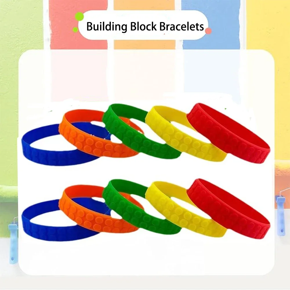 10pcs Building Block Bracelets Party Favors, Brick Silicone Bracelets, for Gift Bag Fillers, Carnival Prizes, Birthday Supplies