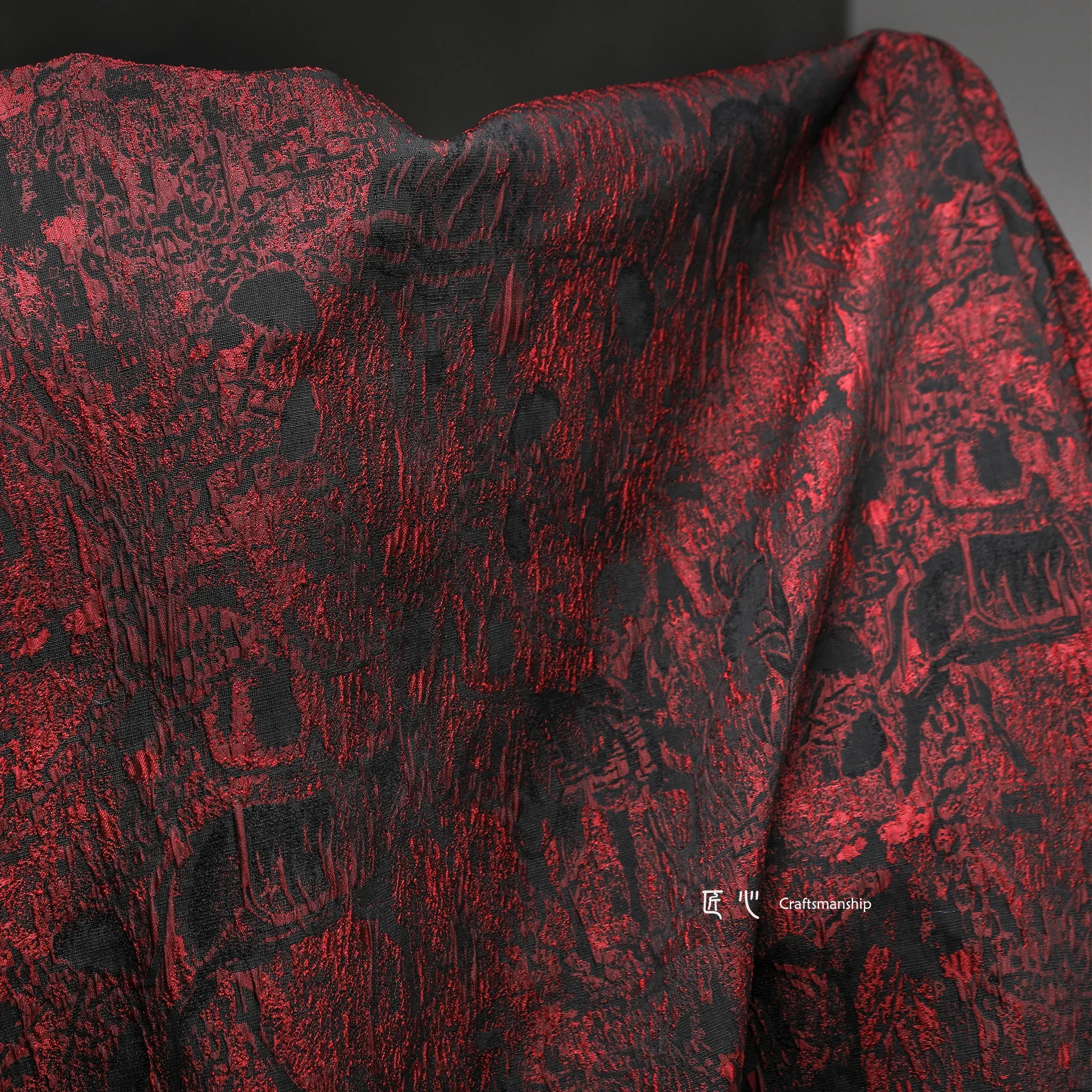 Fabric Dark Red Iron Chain Jacquard Texture Cloth Three-Dimensional Reconstruction Creative Retro Coat Skirt DIY Bag Clothing