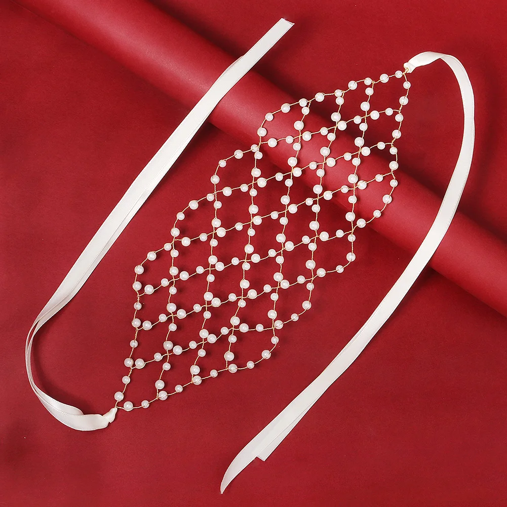 Fashion Pearl Hair Net  Trendy Bride Wedding Hair Bands Sparkling Crystal Jewelry Crown Hair Accessories For Women image 3