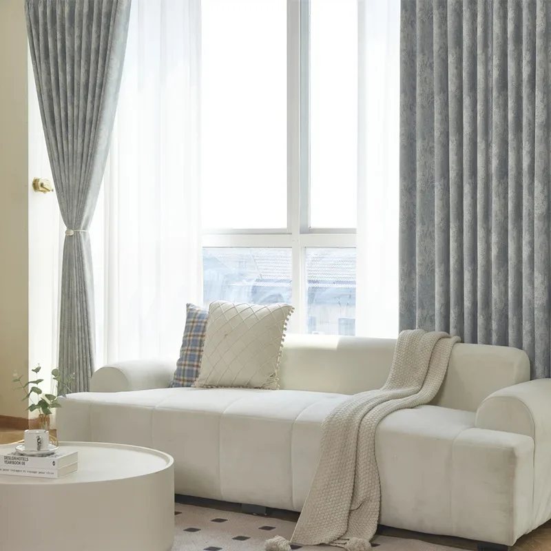 

French Jacquard Chenille Curtain for Living Dining Room Bedroom Blackout Luxury Curtain Tulle Nature Vertically Modern Shutter