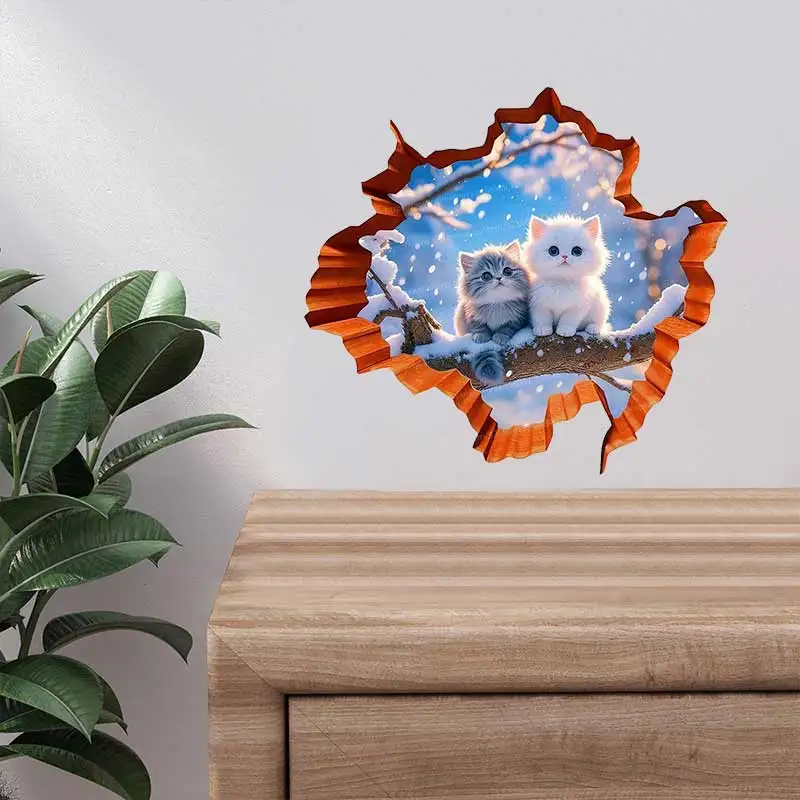 Two Cute Cats in The Snow Wall Sticker Toilet Lid Stickers Bedroom Entrance Living Room Porch Home Decora Waterproof Decals S820