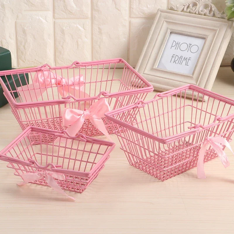 1pc S/m/l Pink Girl Mini Storage Basket Desktop Organizing Container Baskets Dressing Table Cosmetics Jewelry Storage