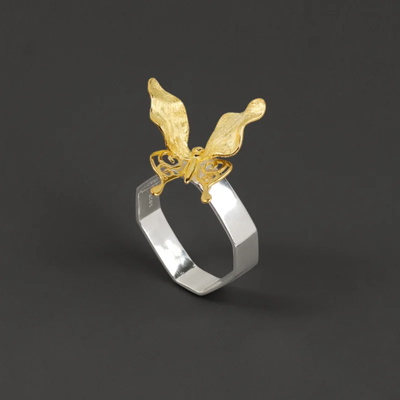 

Vintage Hollowed-out Butterfly Ring 925 Sterling Silver Fine Jewelry For Women Original Design Chic Cute Unusual Large Rings