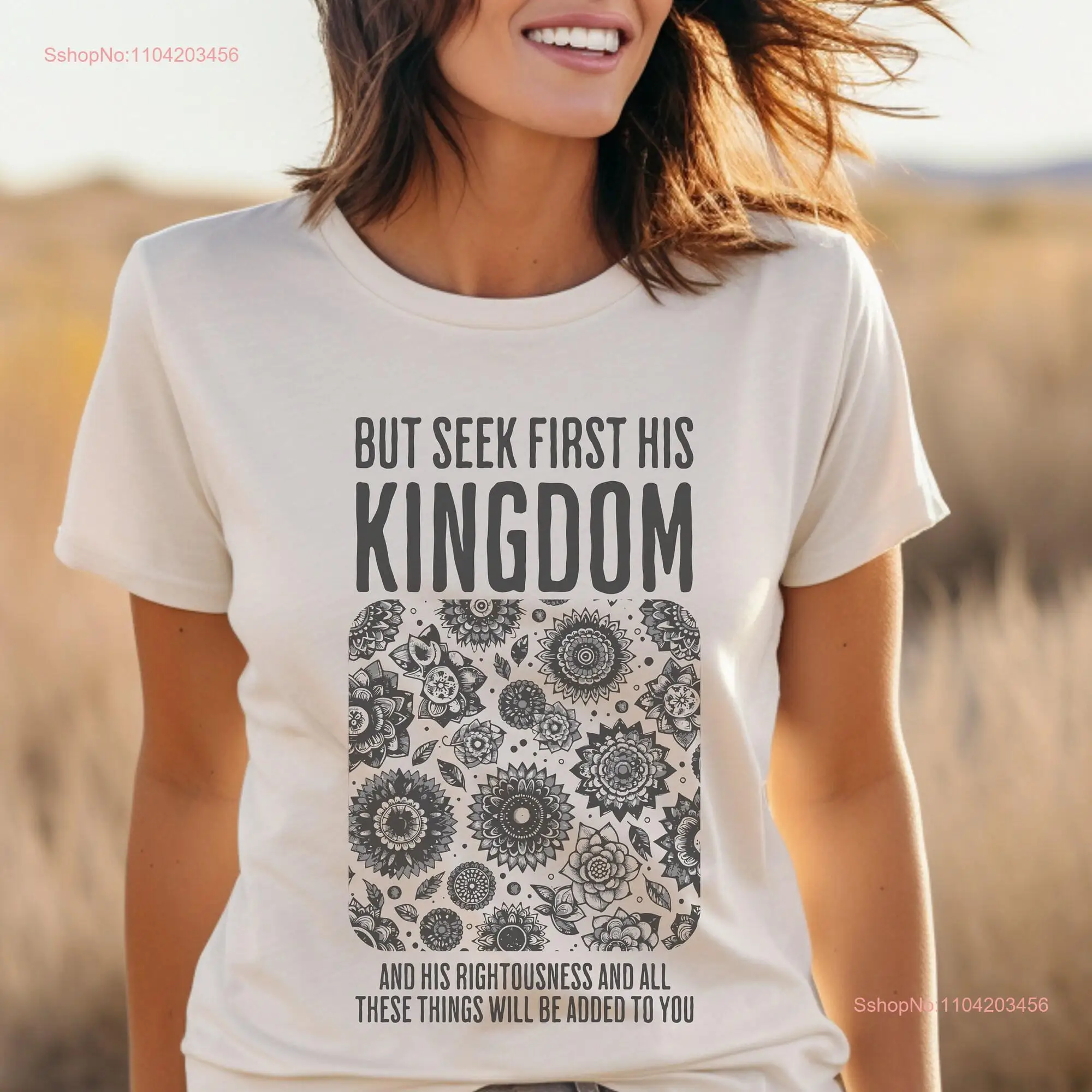 Kingdom Boho Christian T Shirt Bible Verse Trendy Christians Jesus Apparel Faith Based for Her long or short sleeves